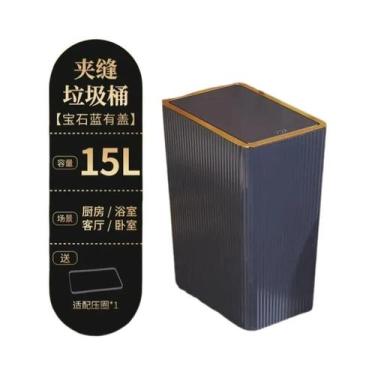 Imagem de Lixeira Slim Nórdica Dourada De 15L Com Tampa De Um Toque Para Banheir