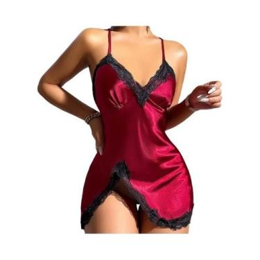 Imagem de Camisola De Noite Elegante Em Renda E Cetim, Sem Costas, Sexy, Decote 