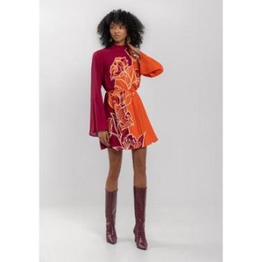 Imagem de Vestido Curto Estampado Com Mangas Longas Amplas E Cinto-Feminino