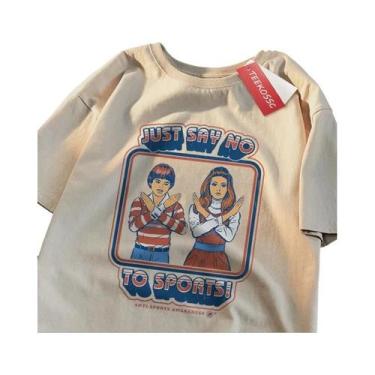 Imagem de Camiseta Masculina De Verão Oversized De Algodão Solta Com Gola Redond