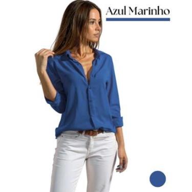 Imagem de Camisa Feminina Social De Botão Alfaiataria Manga Longa Colarinho Italiano Acabamento Premium Linho-Feminino