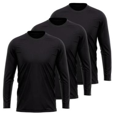 Imagem de Kit 3 Camisetas Manga Longa Masculina Dry Proteção UV Básica Lisa Academia Treino Fitness-Masculino