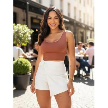 Imagem de Top Cropped Regata Liso Básico Suplex Forro Duplo Cor:MarromTamanho:M 