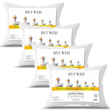 Imagem de Kit 4 Travesseiro Pluma de Ganso Confortavel e Macio Antiacaro 50x70cm