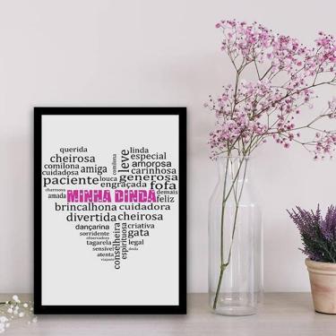 Imagem de Quadro Minha Dinda Qualidades Coração Branco Moldura Preta
