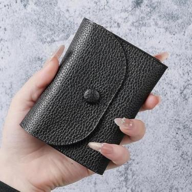 Imagem de Bolsa minimalista portátil para moedas com textura de couro macio, porta-cartões de grande capacidade