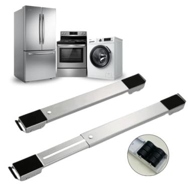 Imagem de Base com Rodinhas Ajustável para Eletrodomésticos e Armários até 200kg, Suporte para Geladeira, Fogão e Máquina de Lavar, com Freios de Segurança e Ajuste de Tamanho