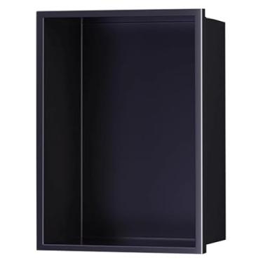 Imagem de Nicho de chuveiro de aço inoxidável – rack de armazenamento de xampu e higiene pessoal, prateleira embutida para cozinha, sala de estar, escritório e quarto (preto, 32 x 32 x 12,5 cm)