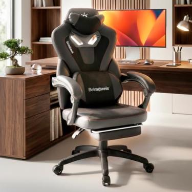 Imagem de Cadeira Gamer Escritório Couro Sintético Pu Black Molas Ensacadas Reclinável Apoio De Pé Função Massagem Bmg2 Belmóveis