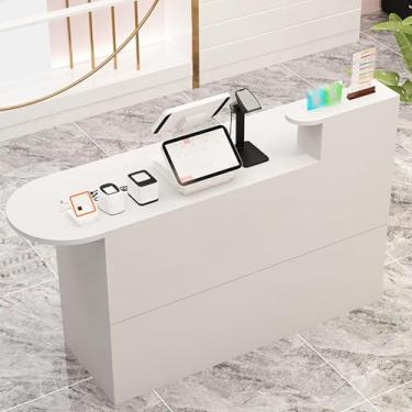 Imagem de Mesa de recepção branca moderna com gavetas trancáveis para escritório doméstico e loja de varejo - Mesa de balcão de varejo que economiza espaço (120 cm)