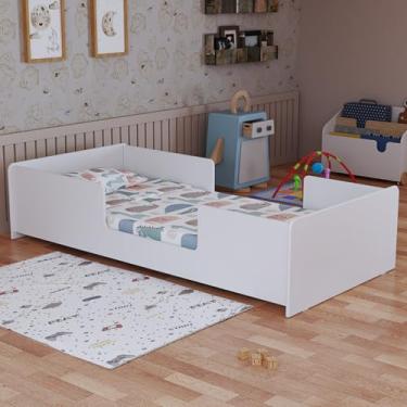 Imagem de Cama Infantil Solteiro Premium em MDF Laqueado Branco com Grades Laterais de Segurança Acompanha Colchão