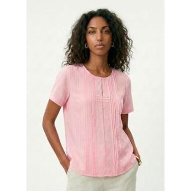 Imagem de Blusa Rosa Claro Manga Curta em Viscose com Linho Sob Pregas-Feminino