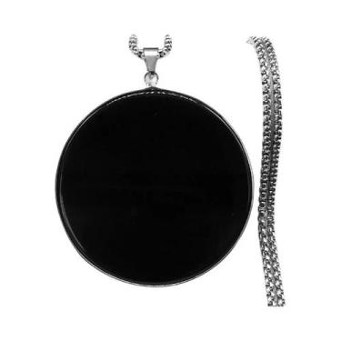 Imagem de Colar De Obsidiana Negra Para Homens Em Aço Inoxidável Com Pingente De