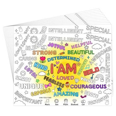 Imagem de Jogo americano descartável com afirmações positivas para colorir, artesanato motivacional para crianças, sala de aula, atividades de atenção plena, pôster para colorir capacitação, suprimentos de