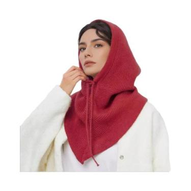 Imagem de Gorro De Inverno Feminino Em Tricô Com Balaclava E Cachecol Integrados