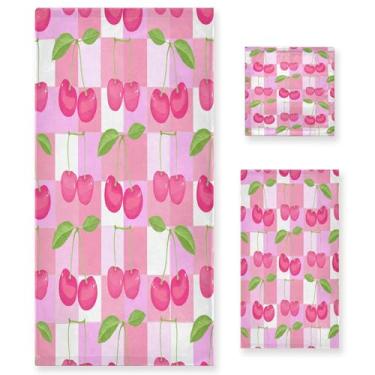 Imagem de xigua Conjunto de toalhas de banheiro cerejas absorvente macio 3 peças toalha de banho toalha de mão toalhas decorativas para banheiro, academia, hotel, praia, piscina