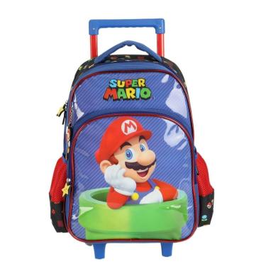 Imagem de Mochila Rodinhas Super Mario Bros Escolar Infantil Azul Luxcel
