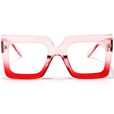 Imagem de AIEYEZO Óculos De Sol Quadrados Grandes Com Luz Azul Para Mulheres, Óculos De Armação Grande E Fofos, Óculos De Computador Multicoloridos E Transparentes Da Moda (Rosa E Vermelho)