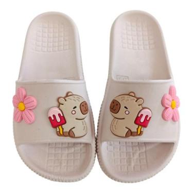 Imagem de Chinelo Slide Capivara Sorvetinho Flor Rosa Infantil Leve - MAX, Nude,
