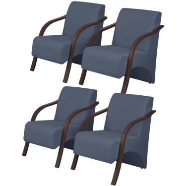 Imagem de Kit 4 Poltronas 1 Lugar Vênus Pé Madeira Azul Bic