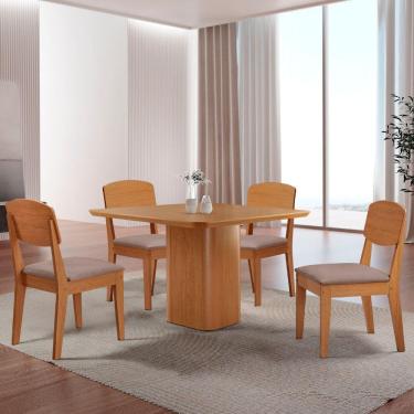 Imagem de Mesa De Jantar Eloise 90cm Tampo Mdf 4 Cadeiras Copper Linho Capuccino/naturale