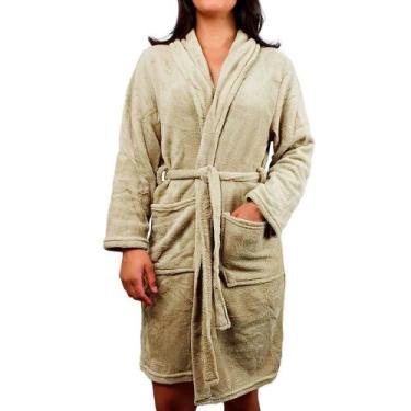 Imagem de Kimono Felpudo Unisex Roupão Microfibra Macio Pós Banho - Camesa, Bege