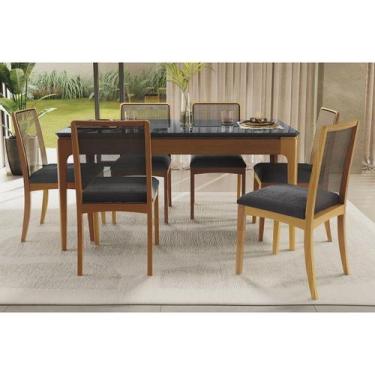 Imagem de Conjunto Mesa Mira Premium Madeira Maciça c/ Tampo Madeirado c/ Vidro 