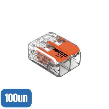 Imagem de 100 Conectores Emenda 2 Polos 221-412 - Wago