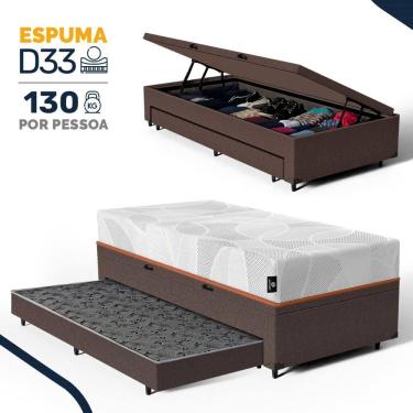 Imagem de Cama Box Baú com Colchão de Espuma D33 Enrolado Sonno Full - Umaflex + Auxiliar de Espuma Solteiro 88cm
