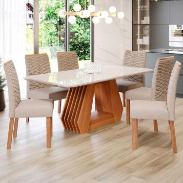 Imagem de Mesa de Jantar 6 Lugares ágata Clarice com Vidro Cinamomo/Off White/Bege - Cimol