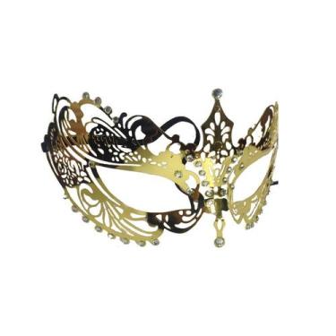 Imagem de Máscara de cosplay, traje de Halloween com coroa dourada e meia face -