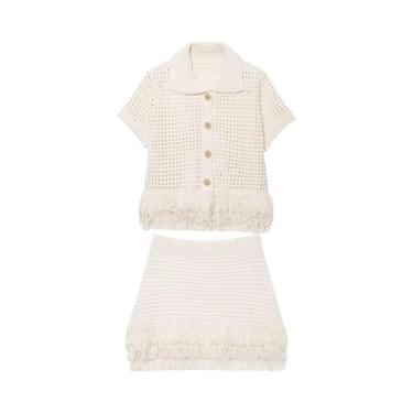 Imagem de Conjunto Feminino De Verão Em Tricô Com Franjas: Top Vazado Com Gola L