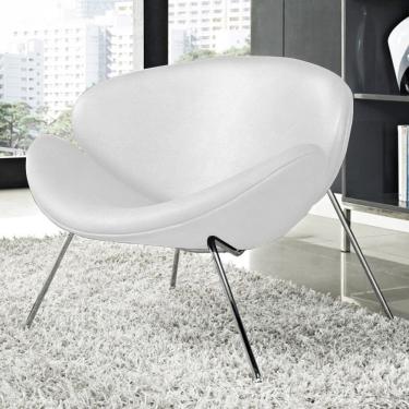 Imagem de Poltrona Trevo Couro Natural Branco Base Cromada