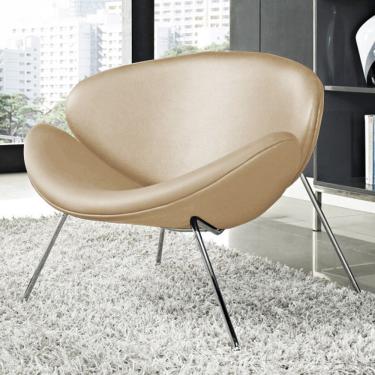 Imagem de Poltrona Luxo Trevo Couro Sintético Bege Base Cromada