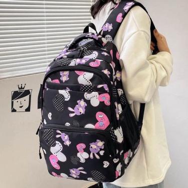 Imagem de Mochila Grande Nylon Impermeável Escolar Faculdade Femenina Cor:Preto 