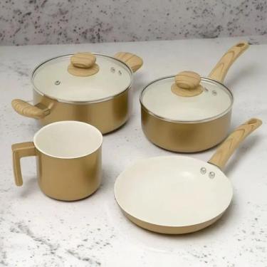 Imagem de Jogo de Panelas de Alumínio com Revestimento Cerâmico e Cabo de Baquel