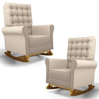 Imagem de Kit 2 Poltronas De Amamentação Brenda G05 Balanço Linho Creme Mpozenato
