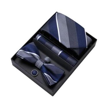 Imagem de Conjunto De Gravata Borboleta, Abotoaduras E Lenço De Bolso Prateado C