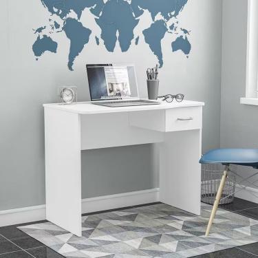 Imagem de Escrivaninha Retangular Arapei Moderno 1 Gaveta MDF 90CM Branco para Escritório Home Of...