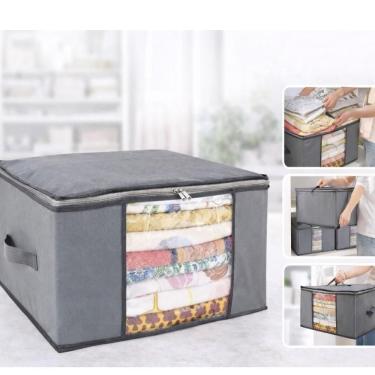Imagem de Caixa Organizadora Dobravel Saco Organizaodr Grande Edredom Guarda Roupas Ziper Alça Multiuso Closet Cobertor Brinquedo