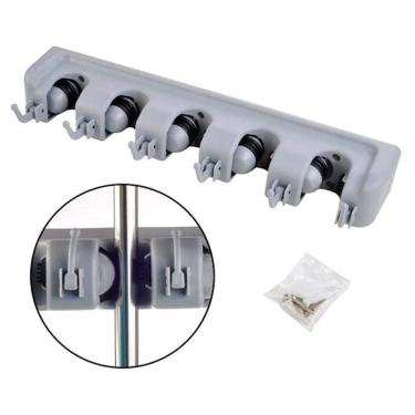 Imagem de Suporte Multiuso Organizador Porta Vassoura Rodo Cozinha - Fixação Com Parafusos Cinza