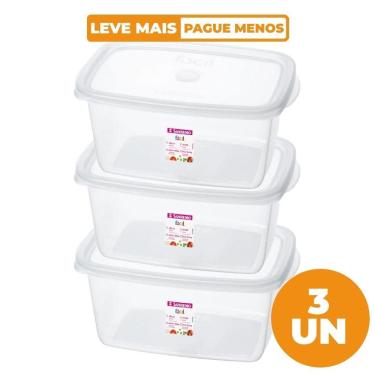 Imagem de Kit 3 Potes Retangulares Fácil Cristal para Armazenar Alimentos em Plástico com Tampa Prática Transparente Sanremo