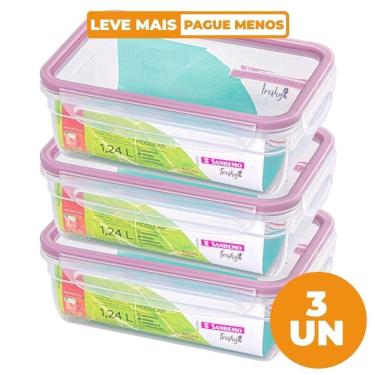 Imagem de Kit 3 Potes Herméticos Freshy para Armazenar Alimentos em Plástico com Travas para Gela...