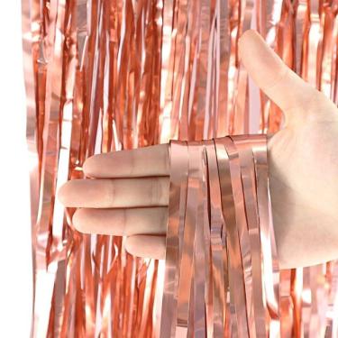 Imagem de Cortina para Decoração Gold Rosê Metalizada em Plástico 200CM X 100CM Kit 06 Unidades R...
