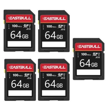 Imagem de Cartão SD EASTBULL 64GB Classe 10 U1 V30 100MB/s Leia pacote com 5