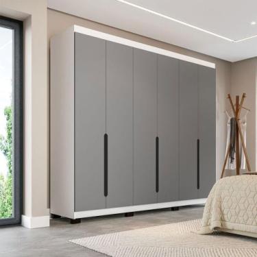 Imagem de Guarda-Roupa Casal Madrid 6 Portas 4 Gavetas Cinza/Branco - Politorno,