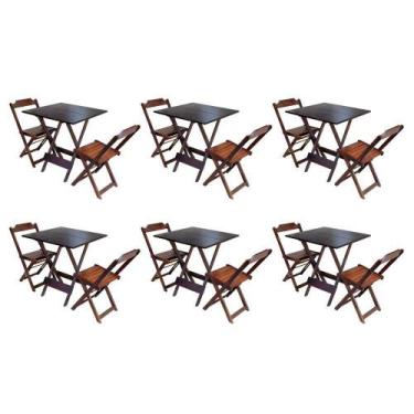 Imagem de Kit 6 Jogos De Mesa Dobravel Com 2 Cadeiras De Madeira 70x70 - Imbuia 