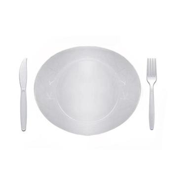 Imagem de Kit Churrasco Descartável 10 Pratos + 10 Talheres Brancos - Prafesta