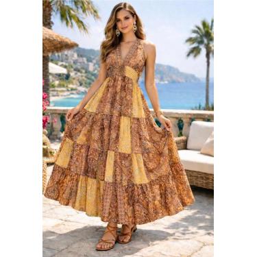Imagem de Vestido Indiano Longo Boho Chic Fluido de Luz Cor:Estampa1Tamanho:Unic