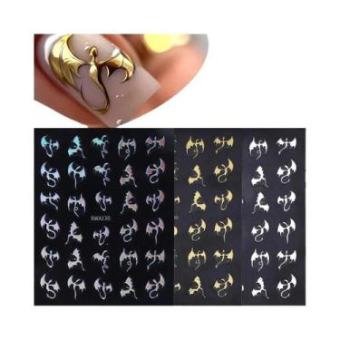 Imagem de Adesivos Metálicos Para Unhas Dragão 3pçs Halloween Design Diabo Laser